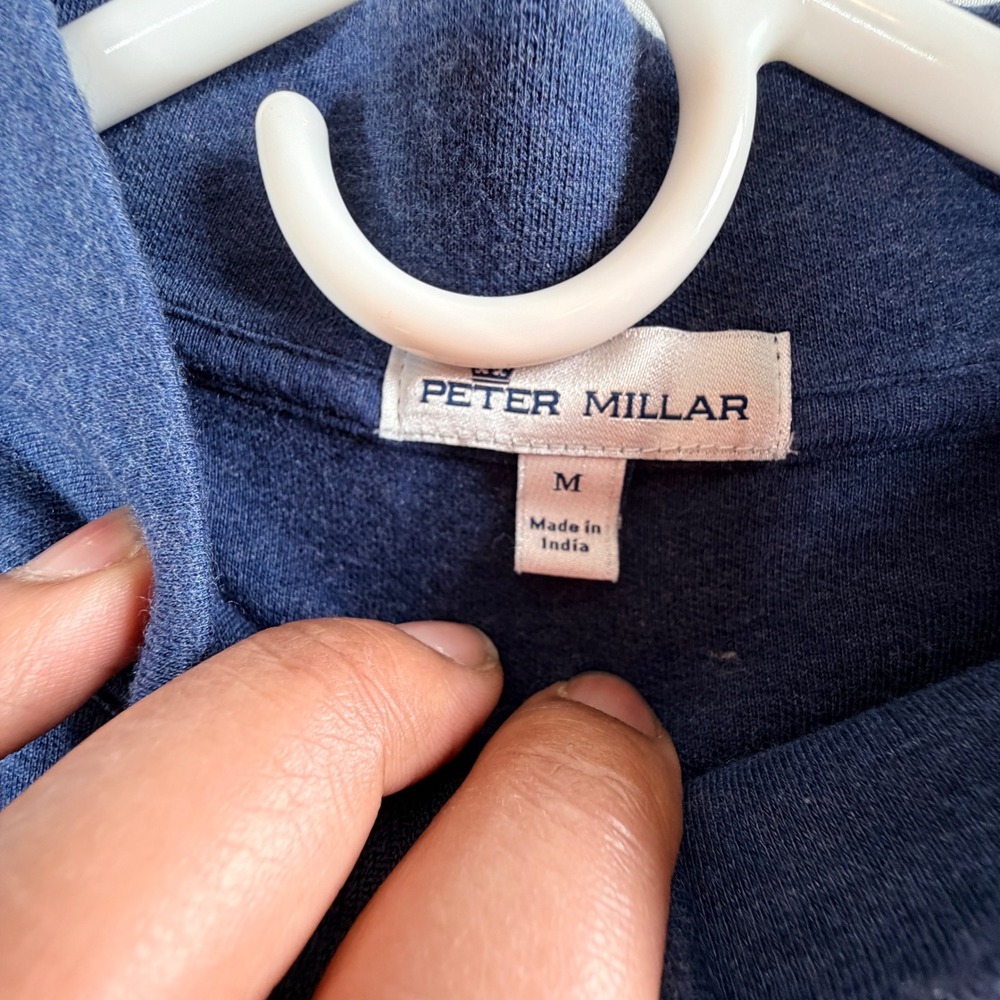 Peter Millar Mens Quarter Zip Pullover Sweater Blue Size M Embroidered Logo Golf - Picture 2 of 6